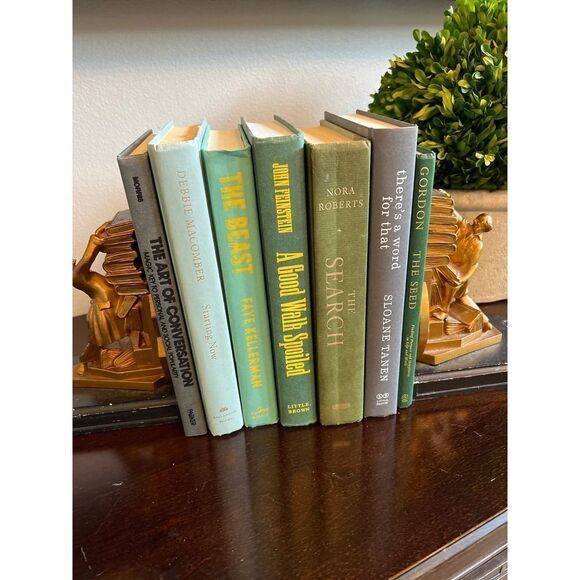 COPY - Modern Hardback Books by Color Greens w/ Grey set of 7 - Picture 1 of 4